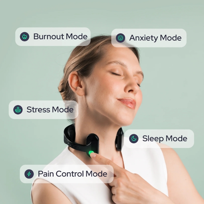 Pulsetto worn around the neck for vagus nerve stimulation